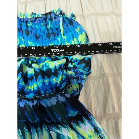 Sandra Darren Maxi Dress Tiered Ruffle Blue Green Sleeveless Boho Festival Sz 6 - Picture 7 of 7